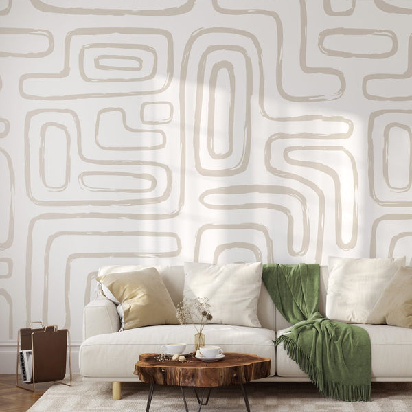 Beige Abstract Line Wallpaper W007 - CostaCover - Peel and stick Removable Wallpaper - abstract lines - adhesive wallpaper - bedroom interior
