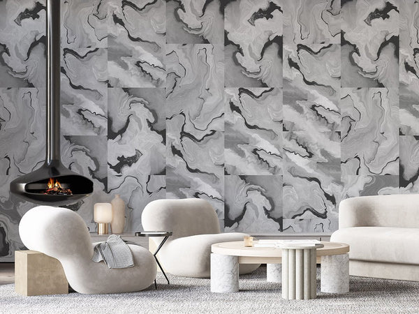 Black & Gray Marble Squares Wall Mural AM029 - CostaCover - Peel and stick Removable Wallpaper - about walls - Abstract - Abstract Labyrinth Lines
