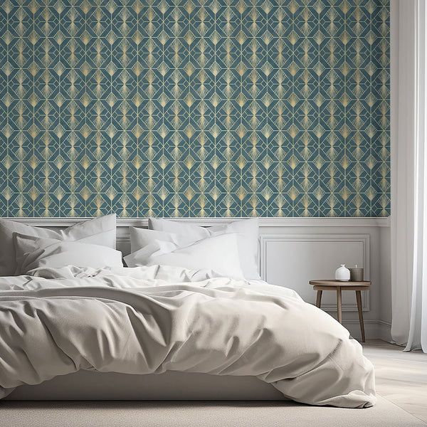 Blue Gray Art Deco Wallpaper CC335 - CostaCover - Peel and stick Removable Wallpaper - Abstract - abstract arches - Abstract Labyrinth Lines