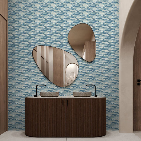 Japanese Blue Waves Wallpaper A099 - CostaCover - Peel and stick Removable Wallpaper - about walls - Abstract - abstract lines