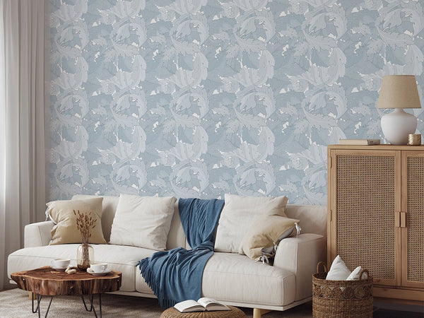 Blue Acanthus by Morris Wallpaper W120 - CostaCover - Peel and stick Removable Wallpaper - abstract floral - abstract wall art - abstract wallpaper