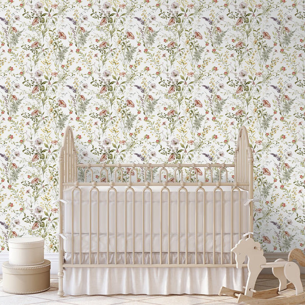 Red Yellow Wildflowers Wallpaper W065 - CostaCover - Peel and stick Removable Wallpaper - abstract wallpaper - accent wallpaper - adhesive wallpaper