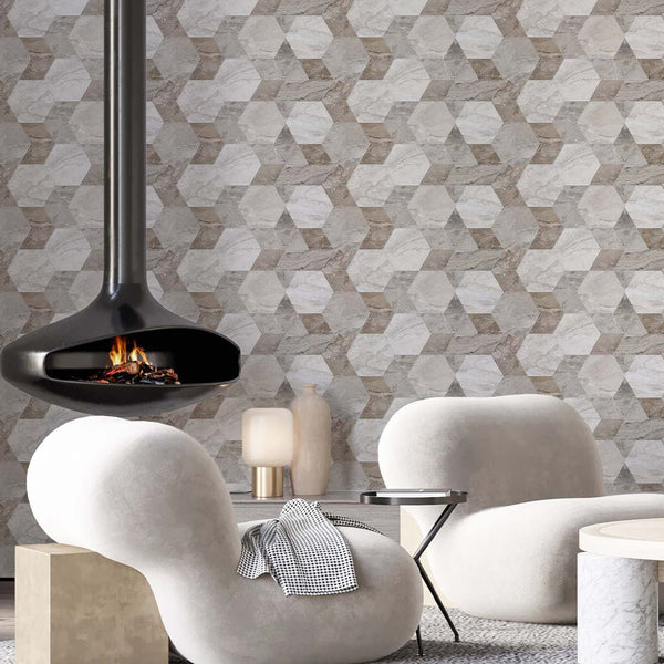 Marble Honeycomb Mosaic Wallpaper A021 - CostaCover - Peel and stick Removable Wallpaper - abstract marble - abstract wallpaper - accent wallpaper