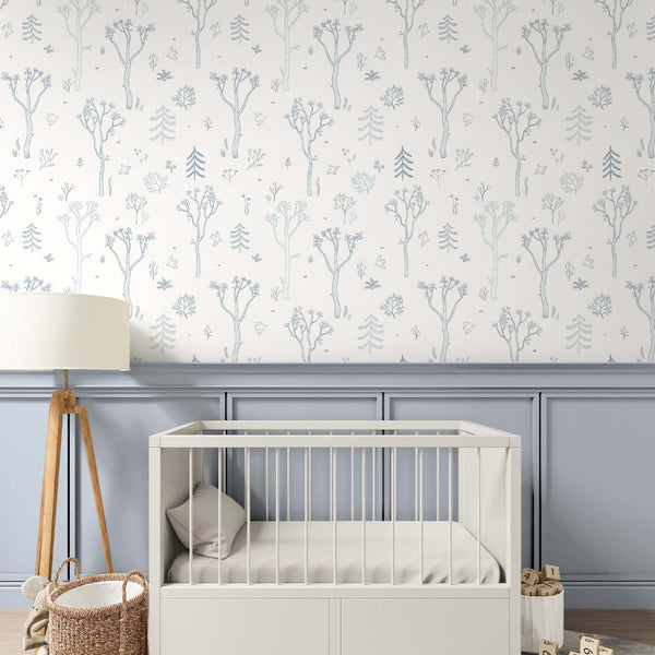 Blue Tree Forest Wallpaper S042 - CostaCover - Peel and stick Removable Wallpaper - abstract wall art - accent wallpaper - adhesive wallpaper