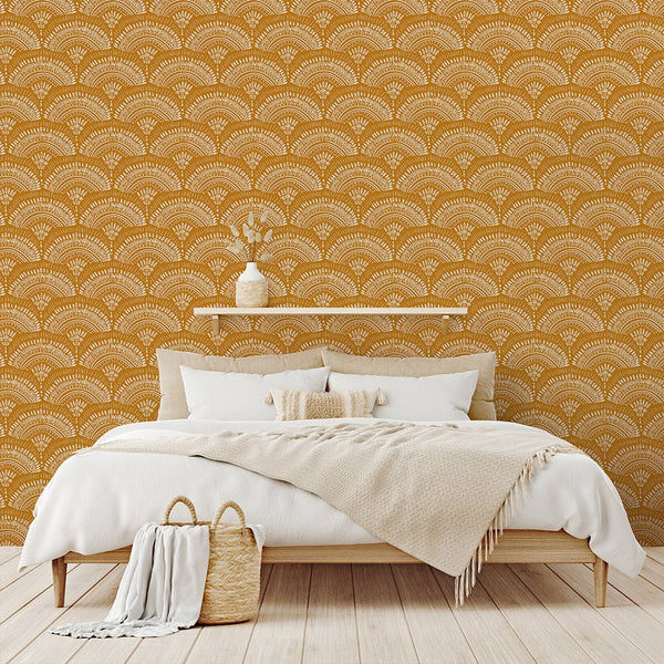 Orange African Fan Wallpaper W160 - CostaCover - Peel and stick Removable Wallpaper - abstract wall art - abstract wallpaper - accent wallpaper