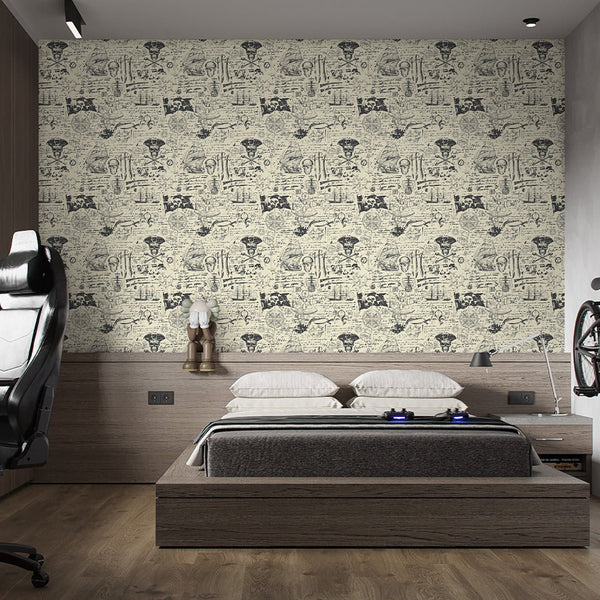 Vintage Pirate Map Wallpaper A094-CostaCover-Peel and stick Removable Wallpaper-abstract wallpaper-accent wallpaper-adhesive wallpaper