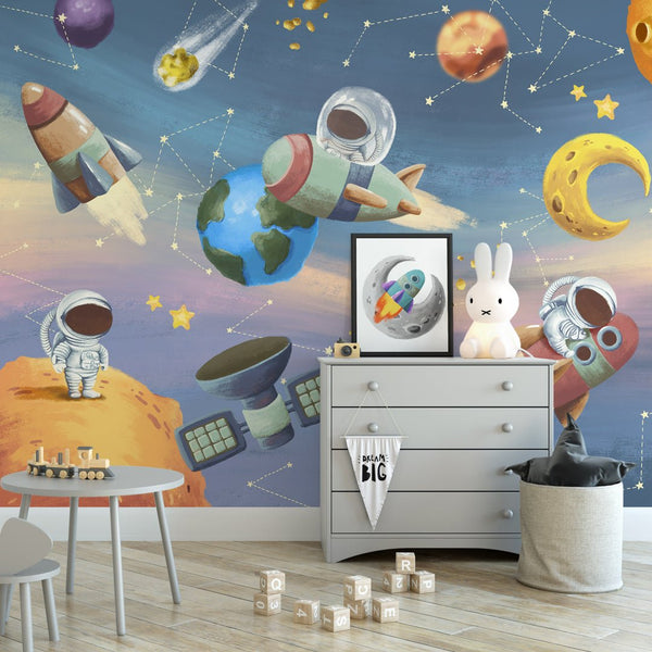 Colorful Pastel Space Wall Mural WM075 - CostaCover - Peel and stick Removable Wallpaper - accent wallpaper - adhesive wallpaper - aqua blue