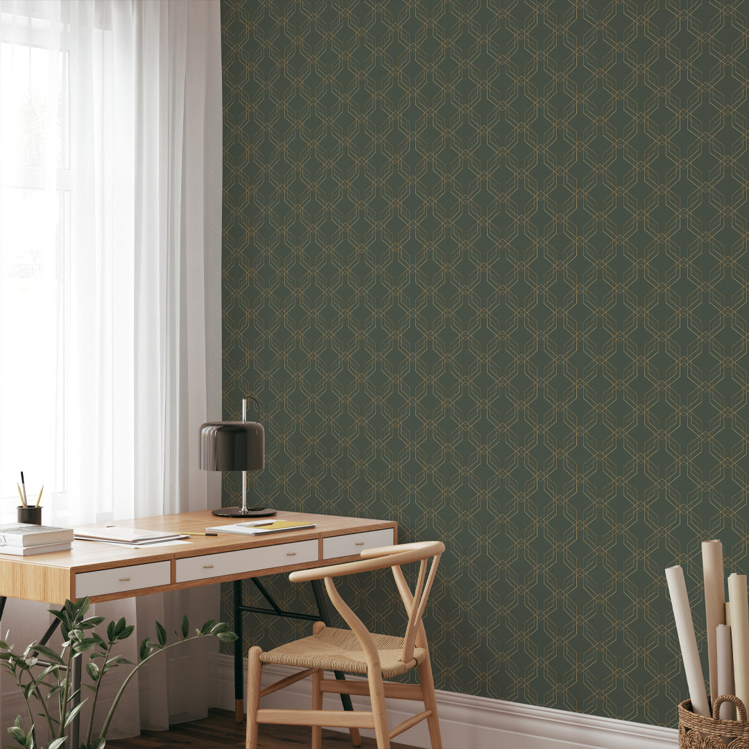 Green Gold Effect Art Deco Wallpaper CC323