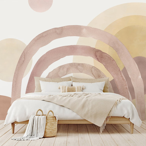 Boho Rainbow & Sun Wall Mural WM059 - CostaCover - Peel and stick Removable Wallpaper - Abstract - abstract wall art - abstract wallpaper
