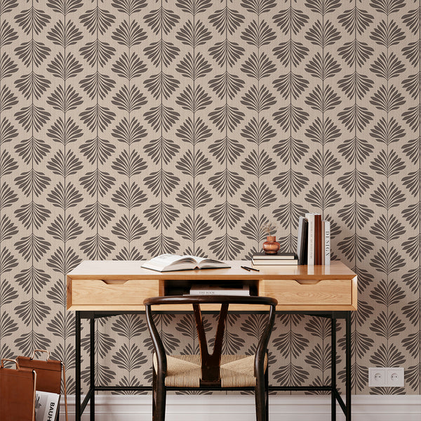 Beige Taupe Brown Palm Leaf Wallpaper L018