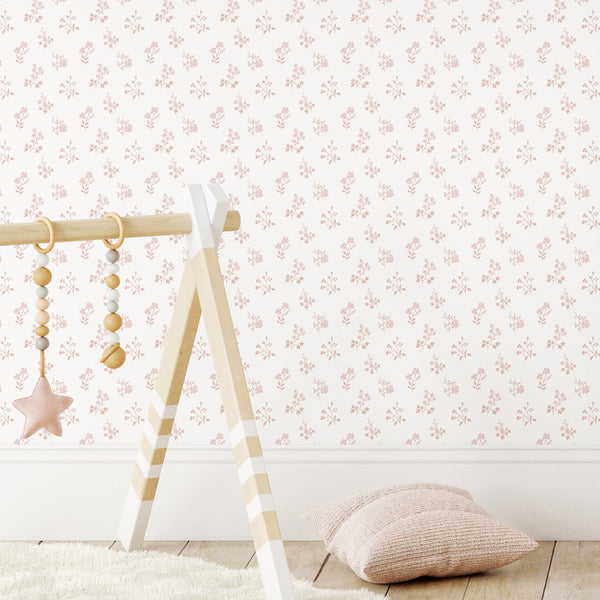 Blush Pink Farmhouse Floral Wallpaper CC370