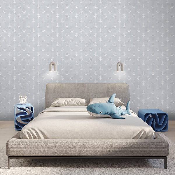 Gray White Anchors Wallpaper A113