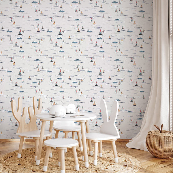 Tiny Colorful Sailboats Wallpaper A083 - CostaCover-Peel and stick Removable Wallpaper-Abstract-abstract wall art-abstract wallpaper