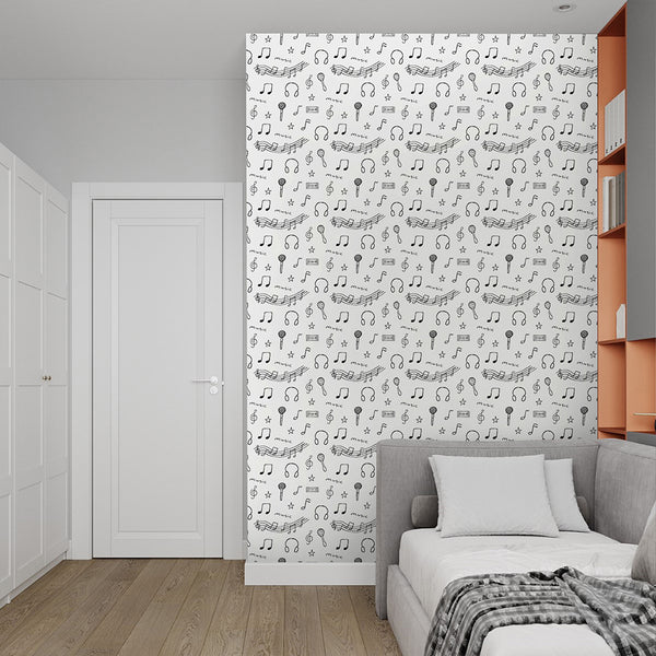 Black and White Music Notes Wallpaper S134