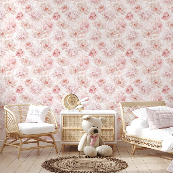 Light Pink Flower Bouquet Wallpaper S060 - CostaCover - Peel and stick Removable Wallpaper - accent wallpaper - adhesive wallpaper - baby bedroom