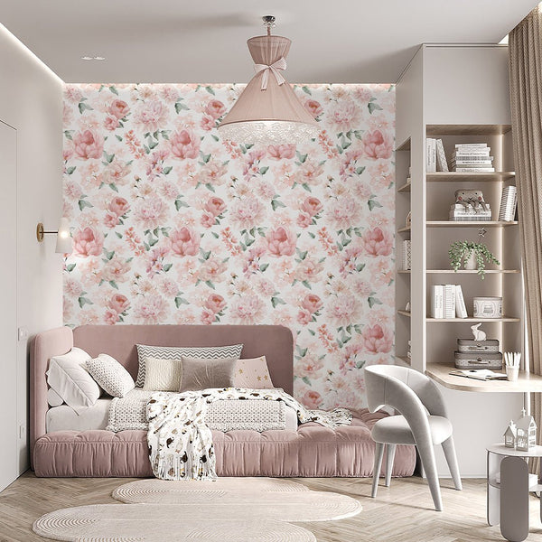 Pink Flowers Bouquet Wallpaper S058 - CostaCover - Peel and stick Removable Wallpaper - accent wallpaper - adhesive wallpaper - bathroom wallpaper