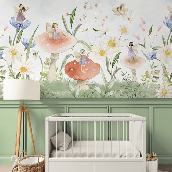 Fairies and Mushrooms Wall Mural SM051 - CostaCover - Peel and stick Removable Wallpaper - accent wallpaper - adhesive wallpaper - baby bedroom