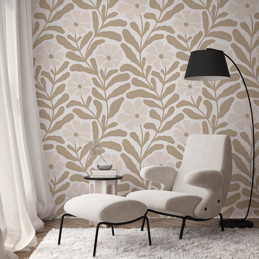 Beige Floral Wallpaper W141