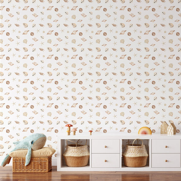 Beige Seashells Wallpaper CC354 - CostaCover - Peel and stick Removable Wallpaper - abstract wallpaper - accent wallpaper - adhesive wallpaper