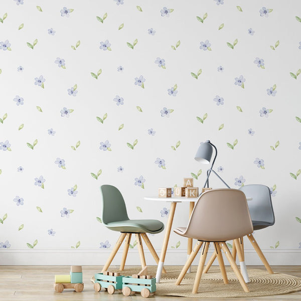 Blue Petite Flowers Wallpaper S066 - CostaCover - Peel and stick Removable Wallpaper - abstract floral - accent wallpaper - adhesive wallpaper