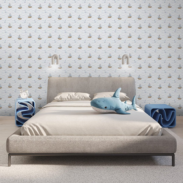 Tiny Sailboat & Wave Wallpaper A061 - CostaCover-Peel and stick Removable Wallpaper-abstract wall art-accent wallpaper-adhesive wallpaper
