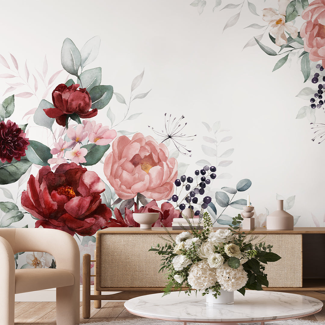 Pink Burgundy Flowers Bouquet Wall Mural SM028