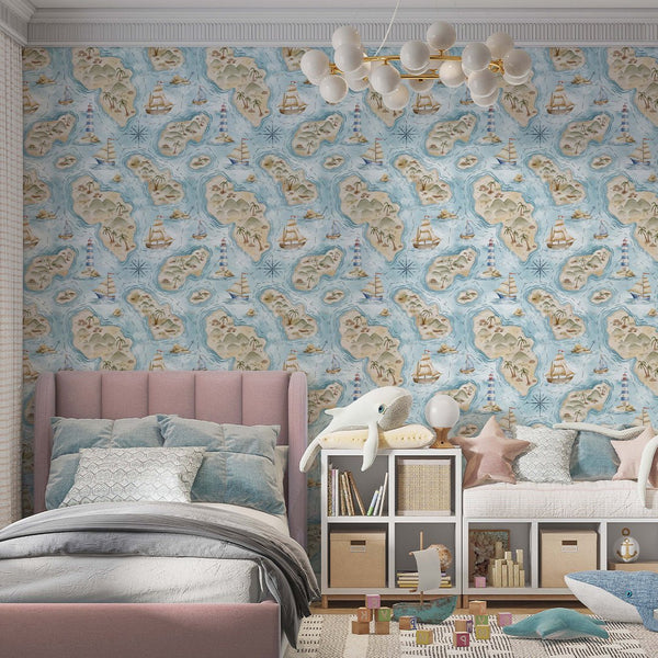Pastel Islands Map Wallpaper A065 - CostaCover-Peel and stick Removable Wallpaper-abstract wall art-abstract wallpaper-accent wallpaper
