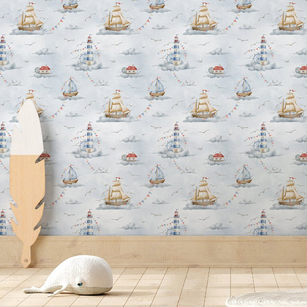 Pastel Blue Nautical Wallpaper A066 - CostaCover--abstract wall art-abstract wallpaper-accent wallpaper