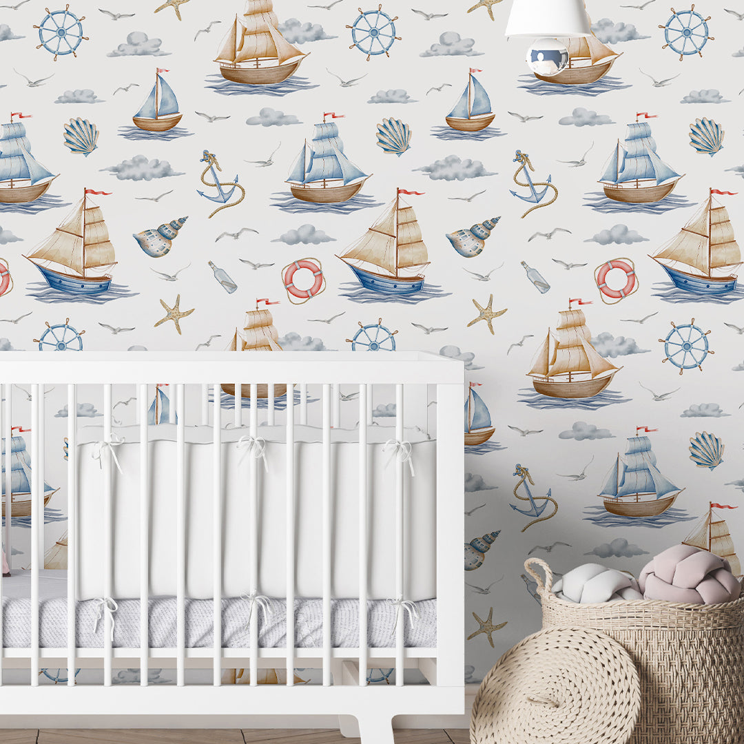 Blue Beige Nautical Wallpaper A067