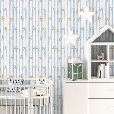 Blue Stripes & Starfish Wallpaper A068