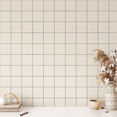 Neutral Stitched Grid Grasscloth Wallpaper CG031
