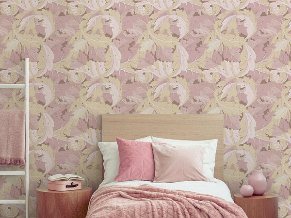 Yellow & Pink Acanthus by Morris Wallpaper W121 - CostaCover - Peel and stick Removable Wallpaper - Abstract - abstract floral - abstract lines