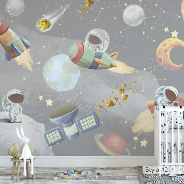 Pastel Gray, Blue Space Wall Mural WM076 - CostaCover - Peel and stick Removable Wallpaper - accent wallpaper - adhesive wallpaper - aqua blue