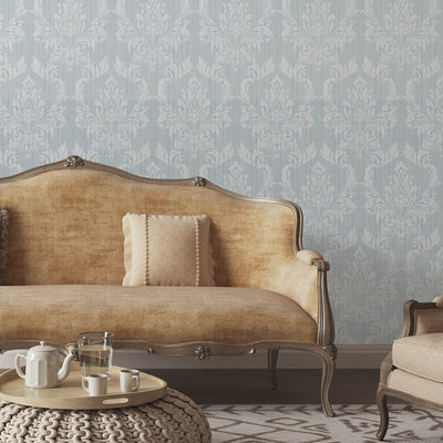 Light Blue Classic Damask Wallpaper A024