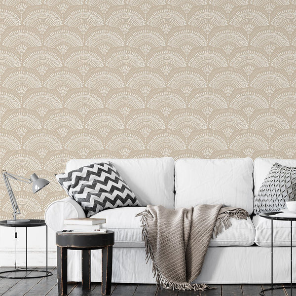 Beige African Fan Wallpaper W161 - CostaCover - Peel and stick Removable Wallpaper - Abstract - abstract lines - abstract mural