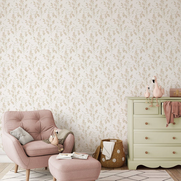 Beige Garden Flowers Wallpaper W032 - CostaCover - Peel and stick Removable Wallpaper - abstract wallpaper - accent wallpaper - adhesive wallpaper