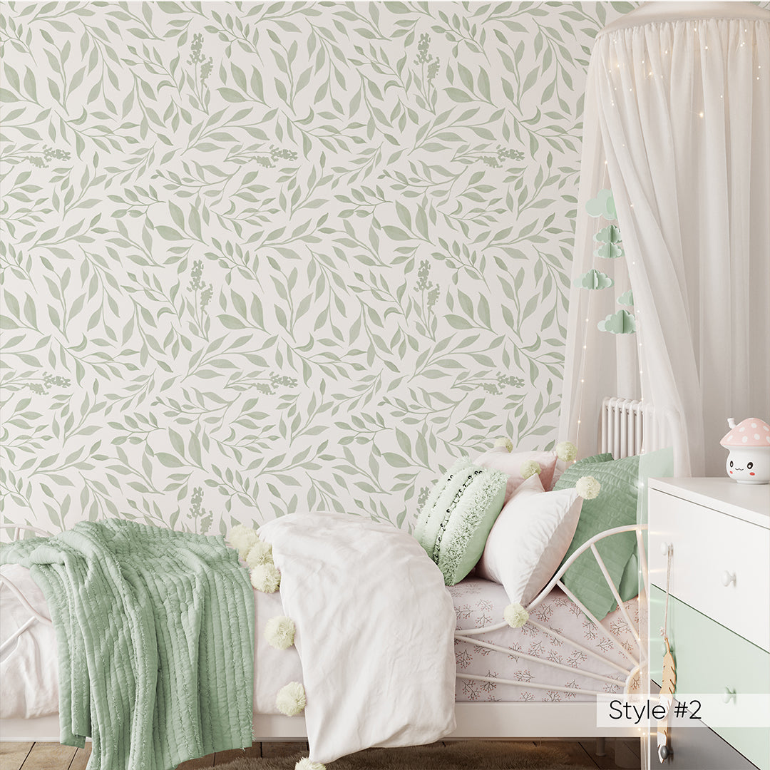 Pastel Pink Green Leaf Wallpaper W168