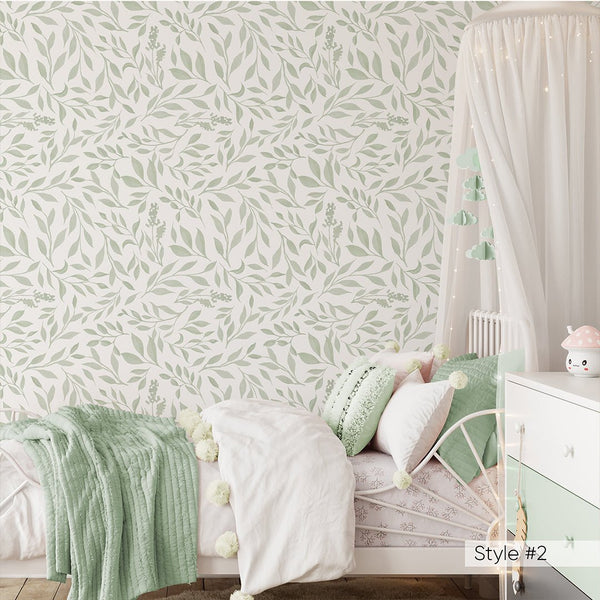 Pastel Pink Green Leaf Wallpaper W168 - CostaCover - Peel and stick Removable Wallpaper - abstract floral - abstract wallpaper - accent wallpaper