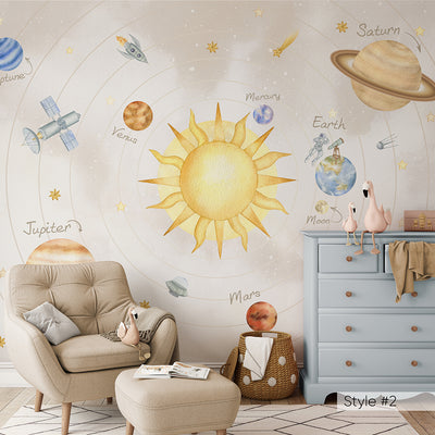 Solar System with Planets, Sun and Stars Self Adhesive Wall Mural WM081