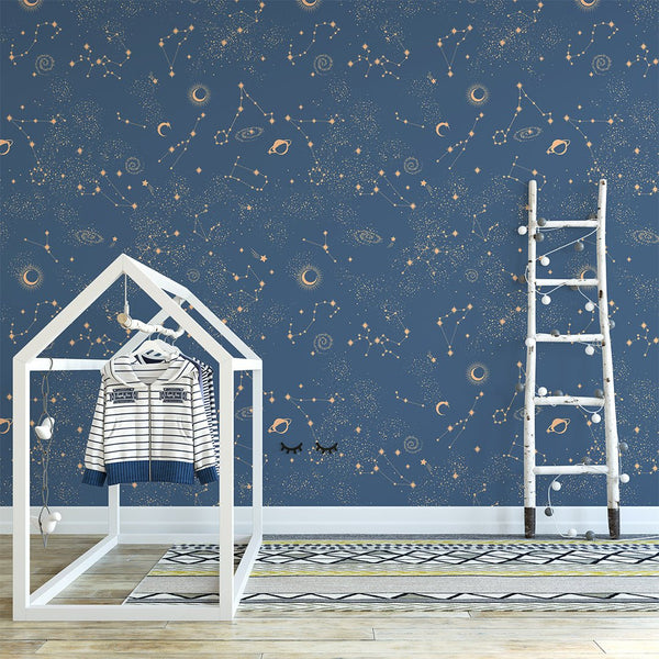 Blue Sky & Сonstellation Wallpaper W066 - CostaCover - Peel and stick Removable Wallpaper - abstract wallpaper - accent wallpaper - adhesive wallpaper