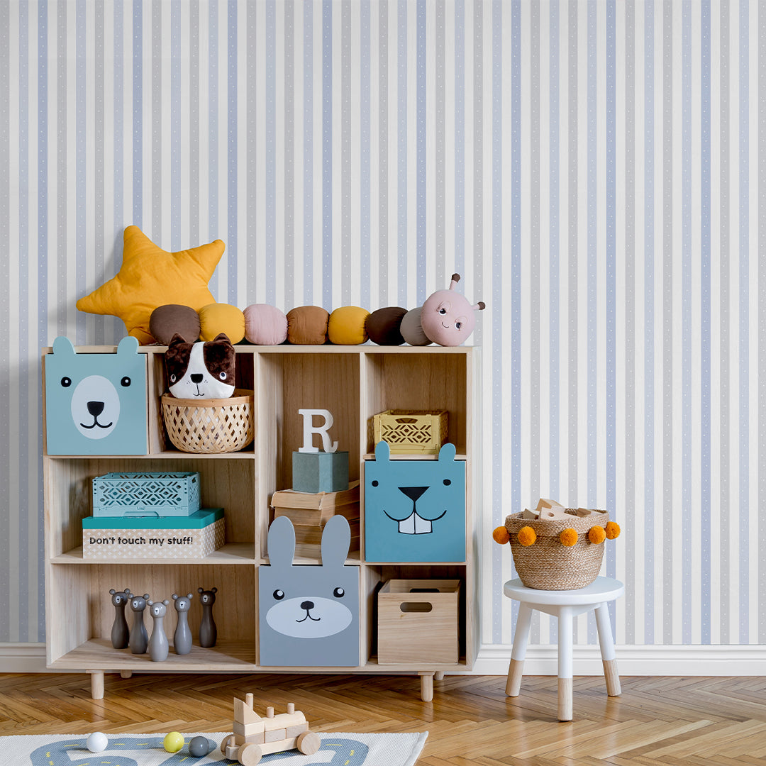 Blue Stripe Polka Dot Wallpaper A087