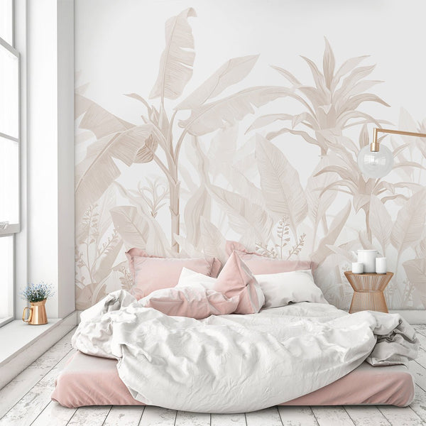 Beige Palm Leaves Wall Mural CCM194 - CostaCover - Peel and stick Removable Wallpaper - abstract wallpaper - accent wallpaper - adhesive wallpaper
