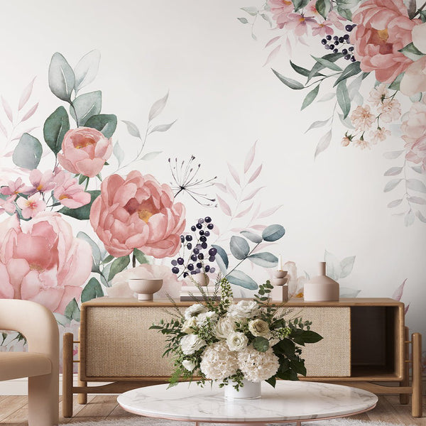 Soft Pink Flowers Bouquet Wall Mural SM029 - CostaCover - Peel and stick Removable Wallpaper - accent wallpaper - adhesive wallpaper - baby bedroom