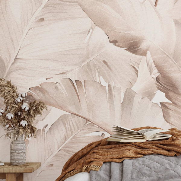Beige Banana Leaves Wall Mural WM021 - CostaCover - Peel and stick Removable Wallpaper - adhesive wallpaper - banana leaves - Banana leaves wallpaper
