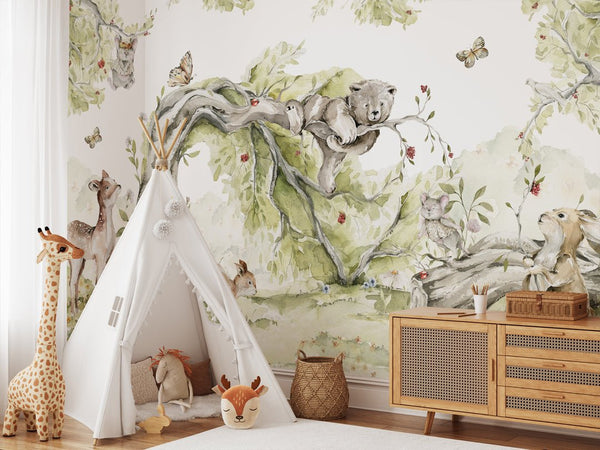 Fairy Forest & Animals Wall Mural WM051 - CostaCover - Peel and stick Removable Wallpaper - adhesive wallpaper - animal print - Animal print wallpaper