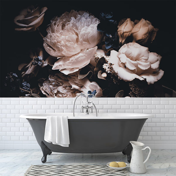Dark Peonies Floral Wall Mural CCM163 - CostaCover - Peel and stick Removable Wallpaper - abstract floral - abstract wallpaper - accent wallpaper