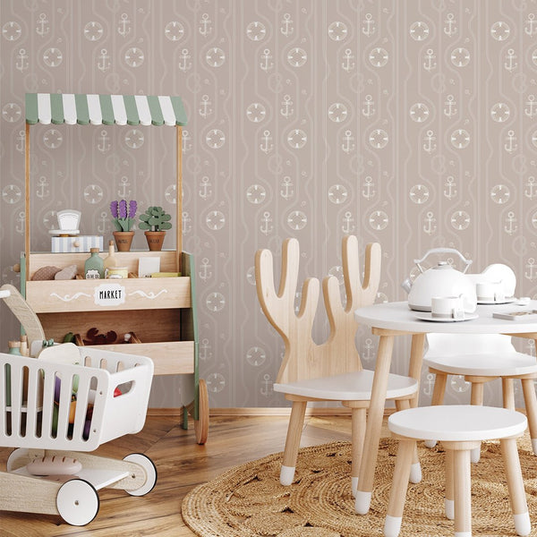 Beige Anchor & Nautical Rope Wallpaper A071 - CostaCover-Peel and stick Removable Wallpaper-Abstract-abstract wall art-abstract wallpaper