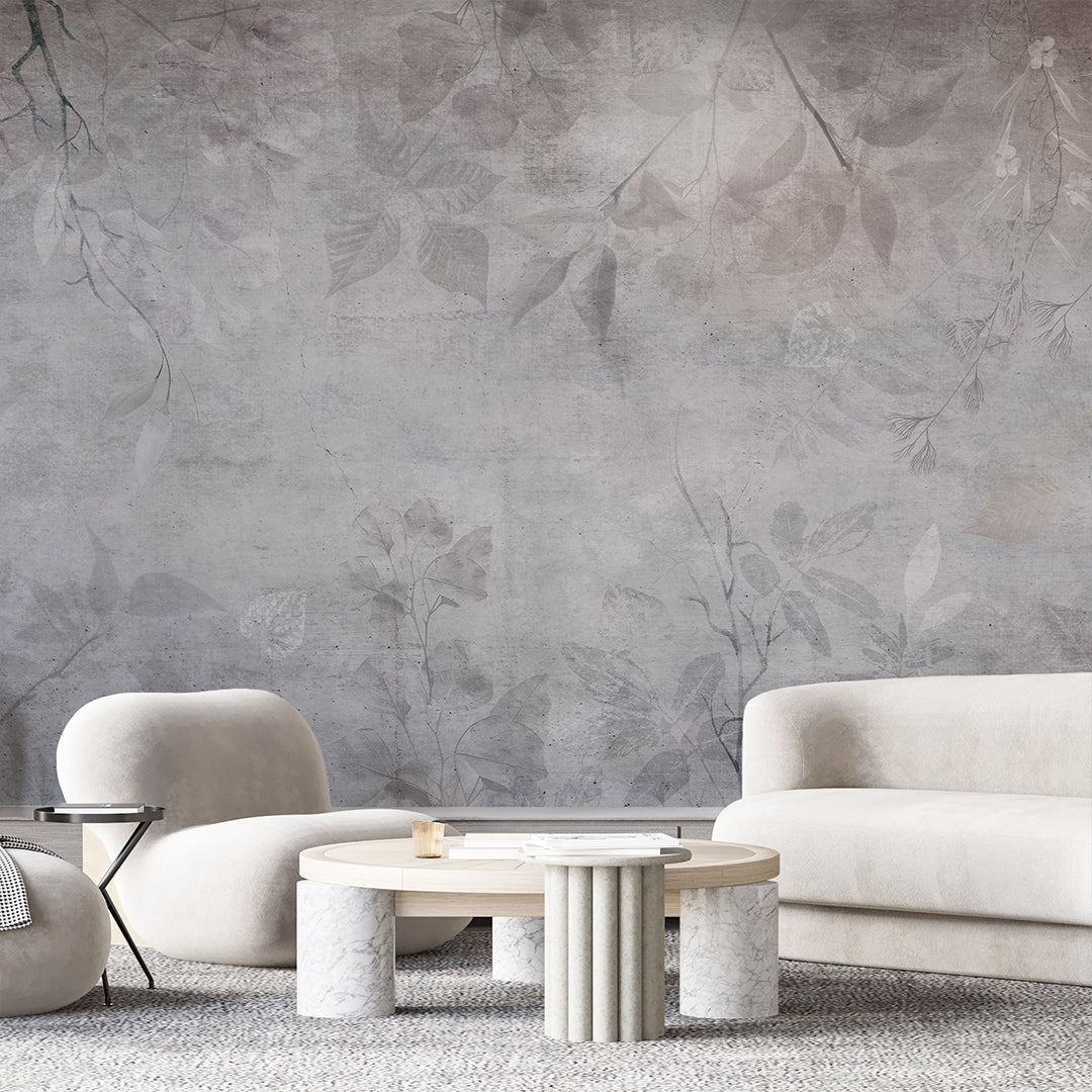 Gray Concrete Botanical Wall Mural AM178