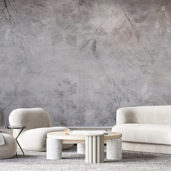 Gray Concrete Botanical Wall Mural AM178