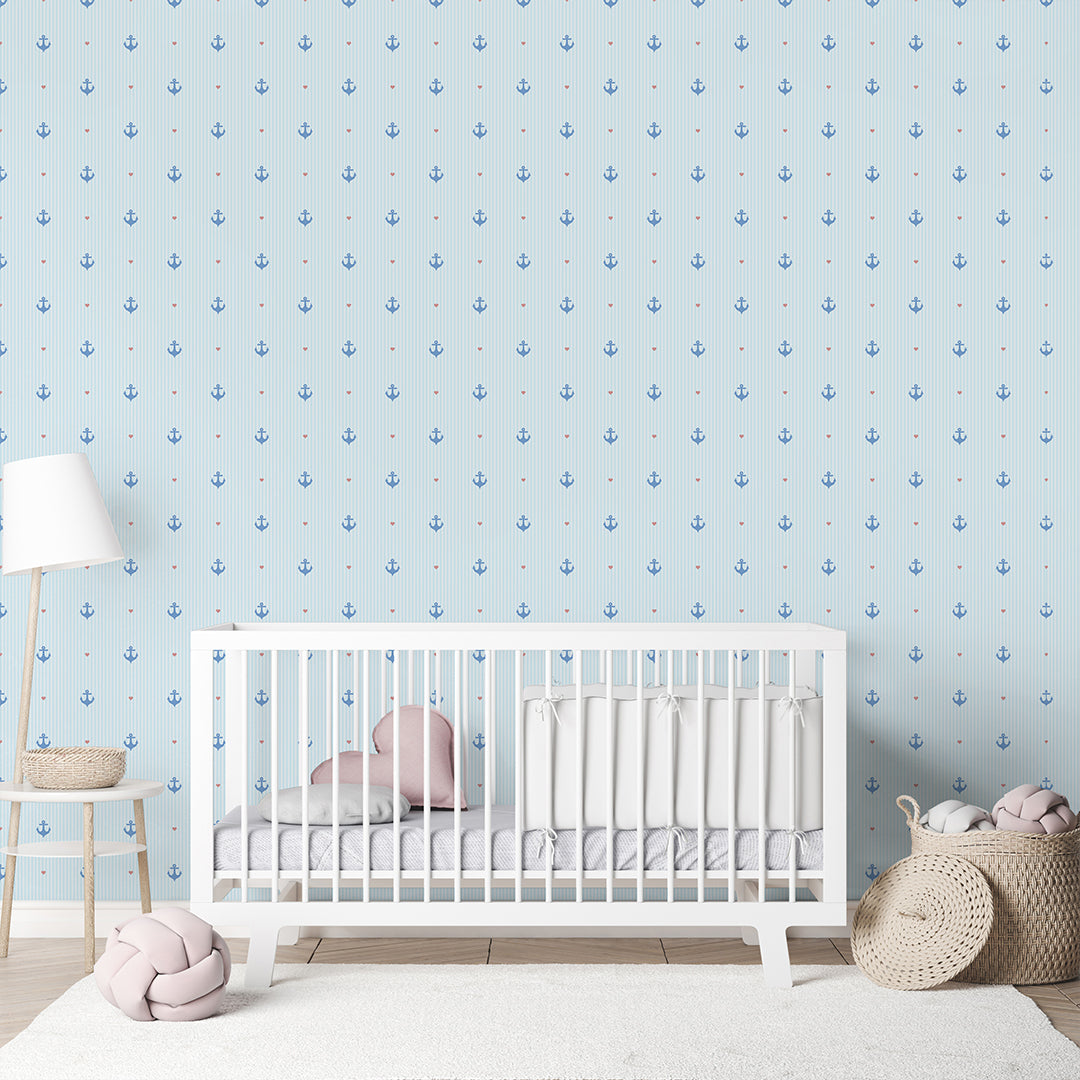 Light Blue Anchor Wallpaper A073